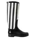 Dolce & Gabbana Black Rubber Knee High Flat Boots Shoes