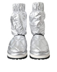 Dolce & Gabbana Metallic Silver Quilted Logo Patch Boot Shoes