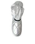 Dolce & Gabbana Metallic Silver Quilted Logo Patch Boot Shoes