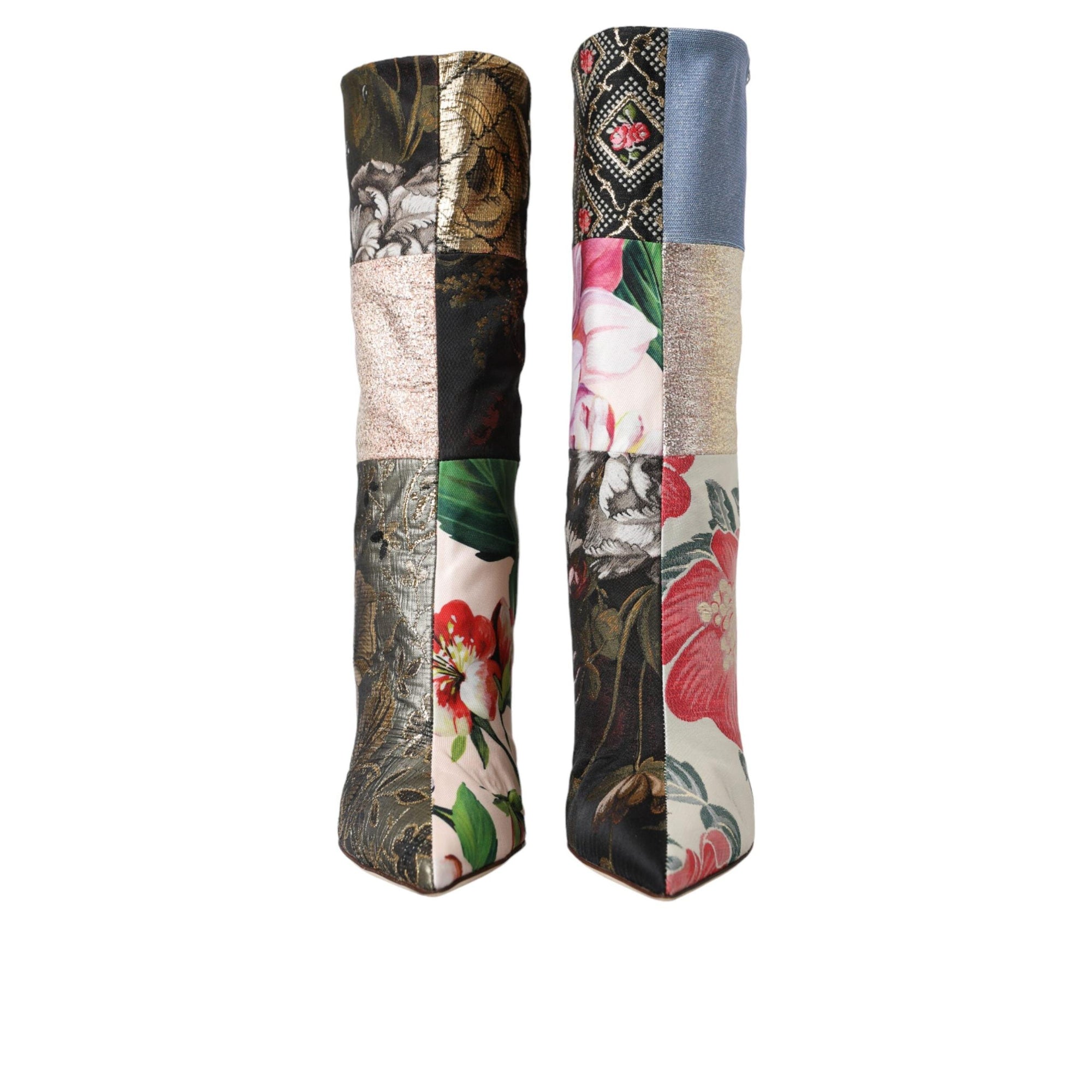 Dolce & Gabbana Multicolor Patchwork Print Heeled Boots Shoes