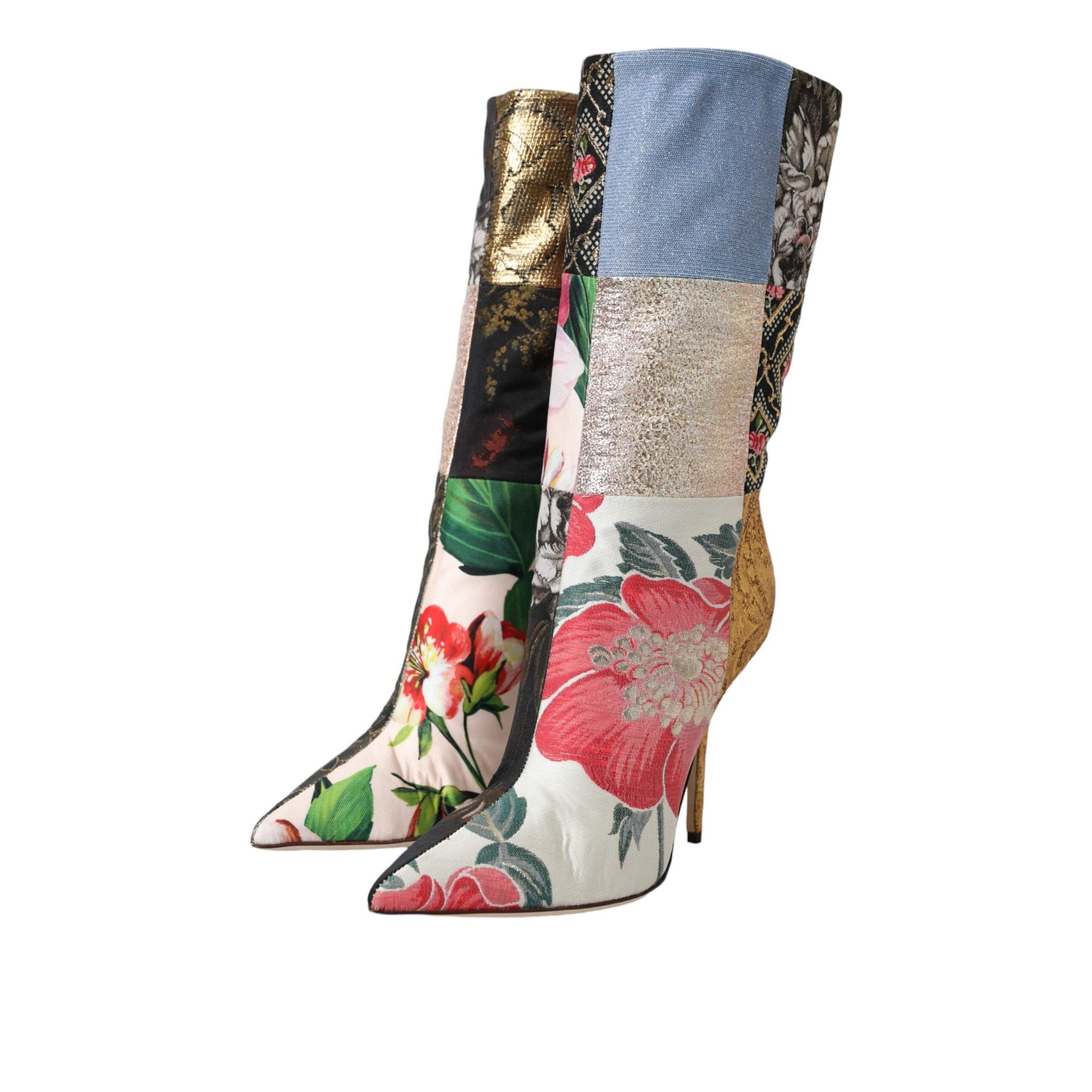 Dolce & Gabbana Multicolor Patchwork Print Heeled Boots Shoes