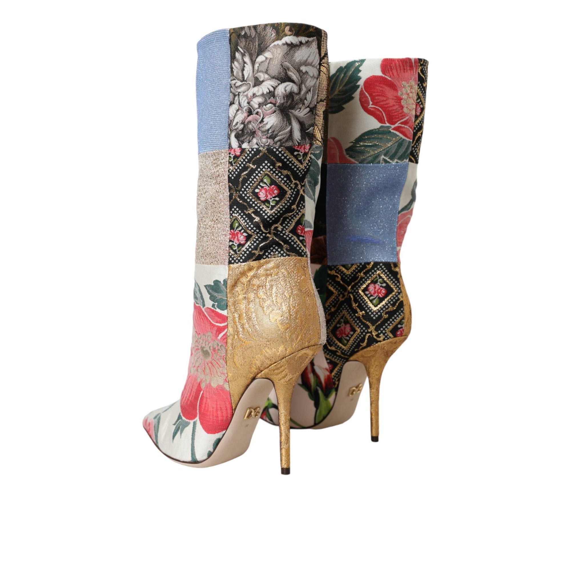 Dolce & Gabbana Multicolor Patchwork Print Heeled Boots Shoes