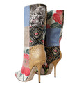 Dolce & Gabbana Multicolor Patchwork Print Heeled Boots Shoes