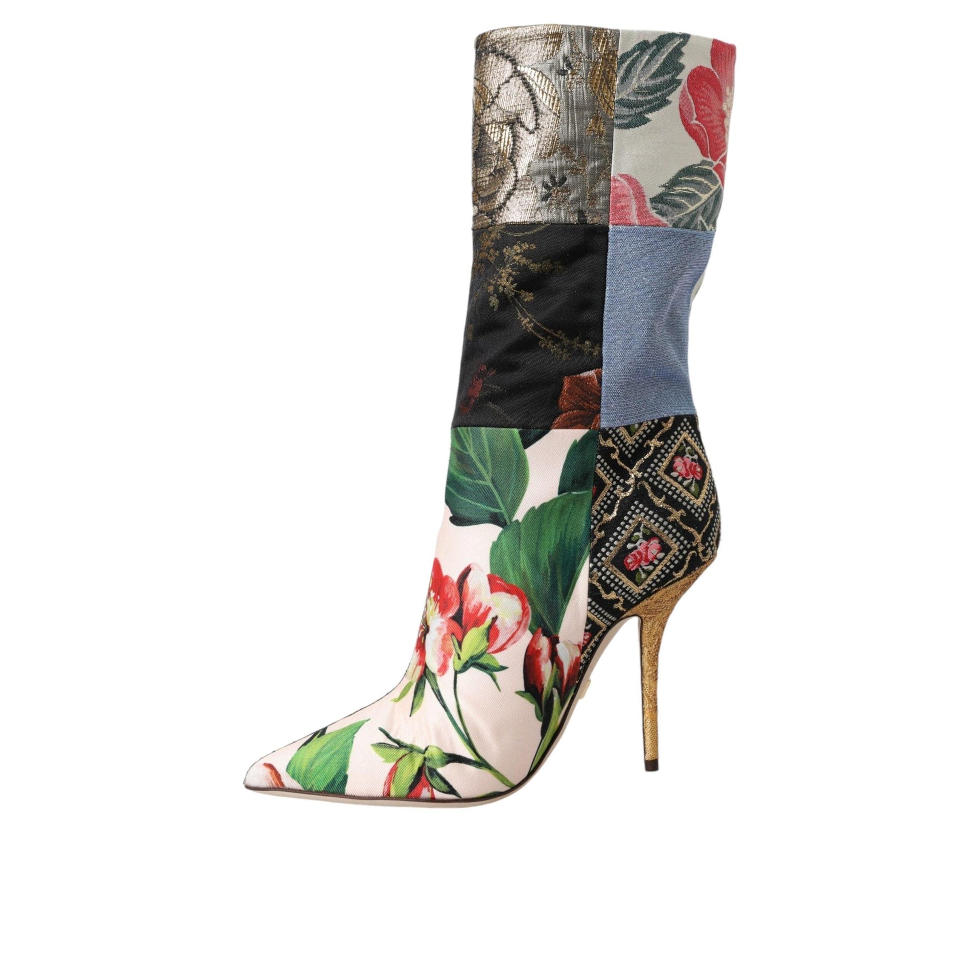 Dolce & Gabbana Multicolor Patchwork Print Heeled Boots Shoes