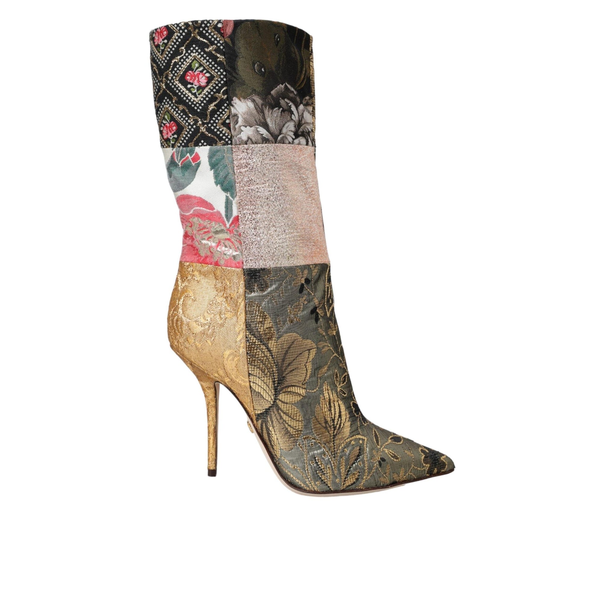 Dolce & Gabbana Multicolor Patchwork Print Heeled Boots Shoes