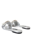 Dolce & Gabbana Silver Crystal Leather Flats Sandals Shoes