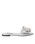 Dolce & Gabbana Silver Crystal Leather Flats Sandals Shoes
