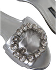 Dolce & Gabbana Silver Crystal Leather Flats Sandals Shoes