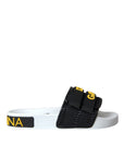 Dolce & Gabbana White Black Logo Beachwear Flats Sandals Shoes