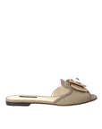 Dolce & Gabbana Beige Logo Pearl Flats Sandals Slides Shoes