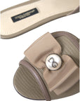 Dolce & Gabbana Beige Logo Pearl Flats Sandals Slides Shoes