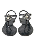 Dolce & Gabbana Black Crystal Flats Sandals Flip Flops Shoes