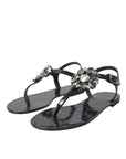 Dolce & Gabbana Black Crystal Flats Sandals Flip Flops Shoes