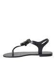 Dolce & Gabbana Black Crystal Flats Sandals Flip Flops Shoes