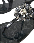 Dolce & Gabbana Black Crystal Flats Sandals Flip Flops Shoes