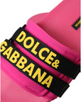 Dolce & Gabbana Pink Black Logo Beachwear Flats Sandals Shoes