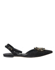 Dolce & Gabbana Black Leather Crystal Slingback Sandals Shoes