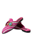 Dolce & Gabbana Pink Jacquard Crystal Mule Flat Sandals Shoes