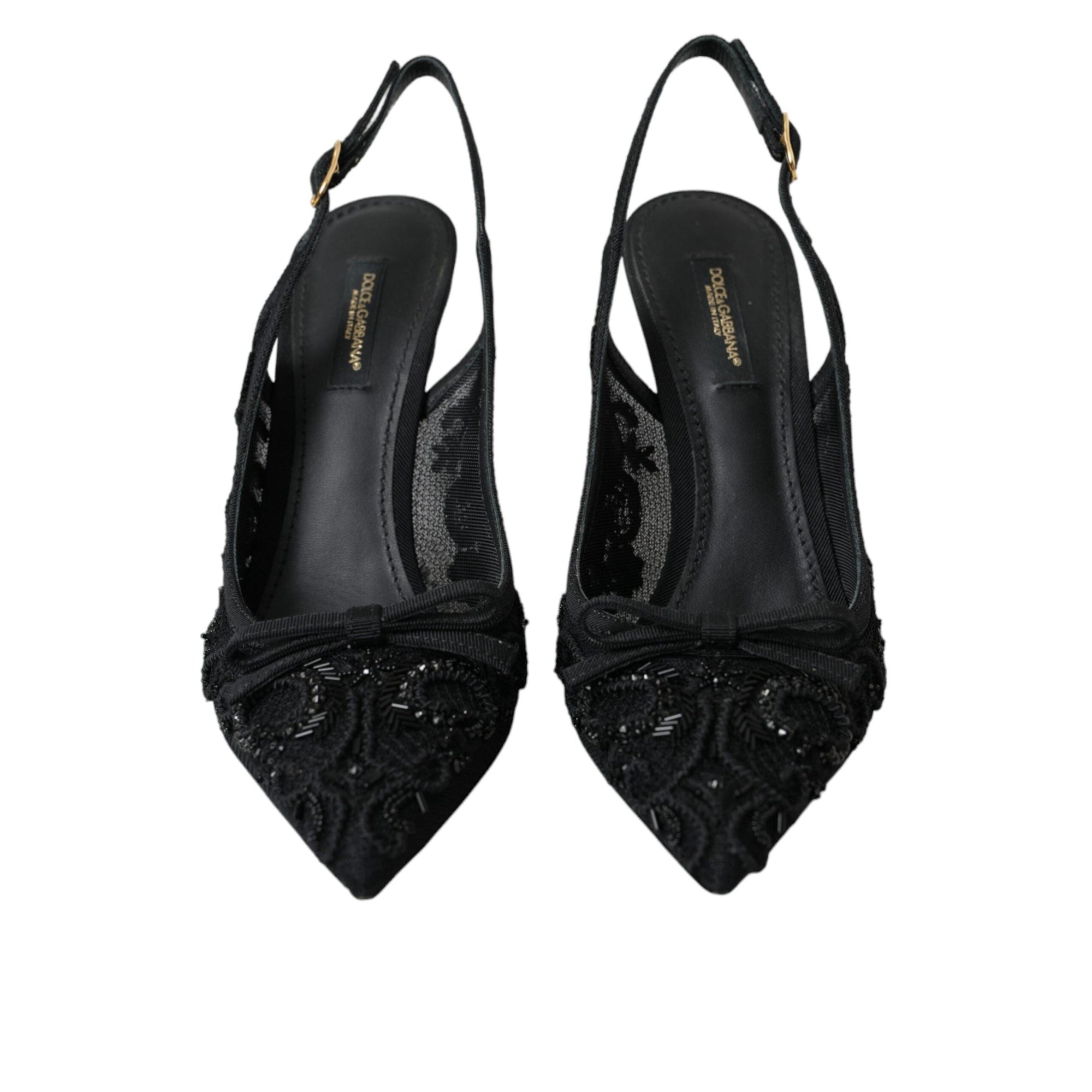 Dolce & Gabbana Black Tulle Ricamo Heels Slingbacks Shoes