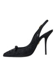 Dolce & Gabbana Black Tulle Ricamo Heels Slingbacks Shoes
