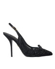 Dolce & Gabbana Black Tulle Ricamo Heels Slingbacks Shoes