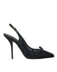 Dolce & Gabbana Black Tulle Ricamo Heels Slingbacks Shoes