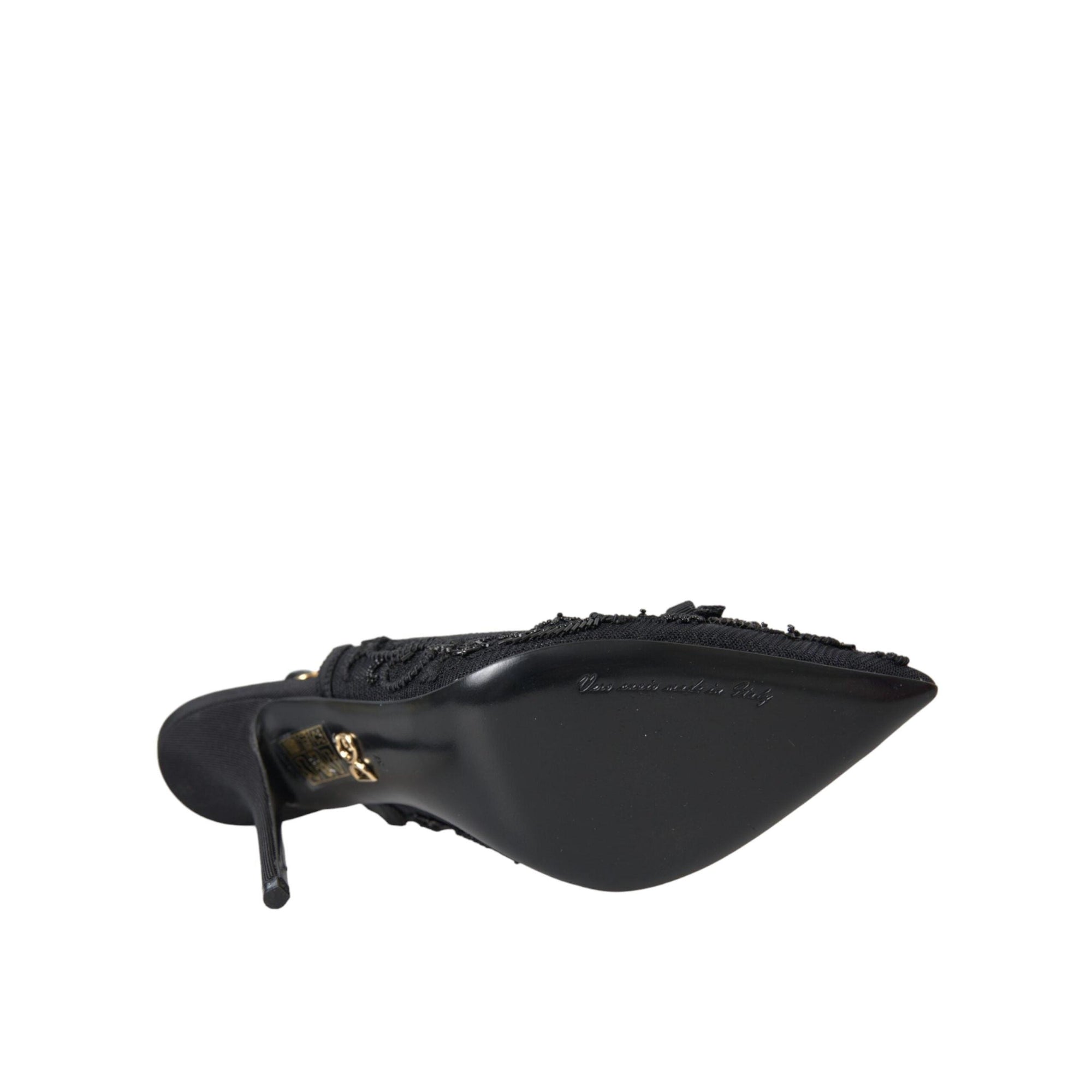 Dolce & Gabbana Black Tulle Ricamo Heels Slingbacks Shoes