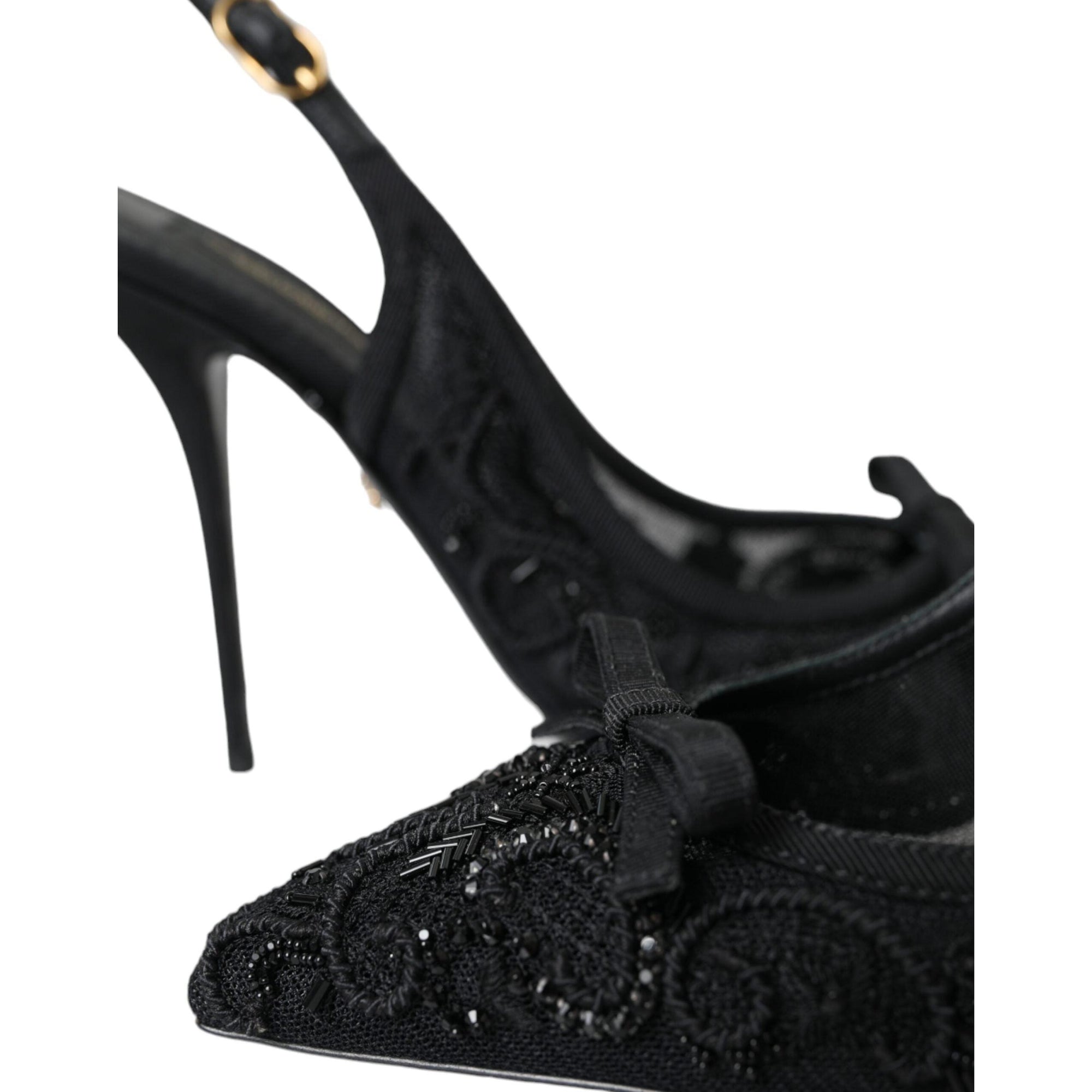 Dolce & Gabbana Black Tulle Ricamo Heels Slingbacks Shoes