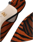 Dolce & Gabbana Black Orange Zebra Leather Slingbacks Shoes
