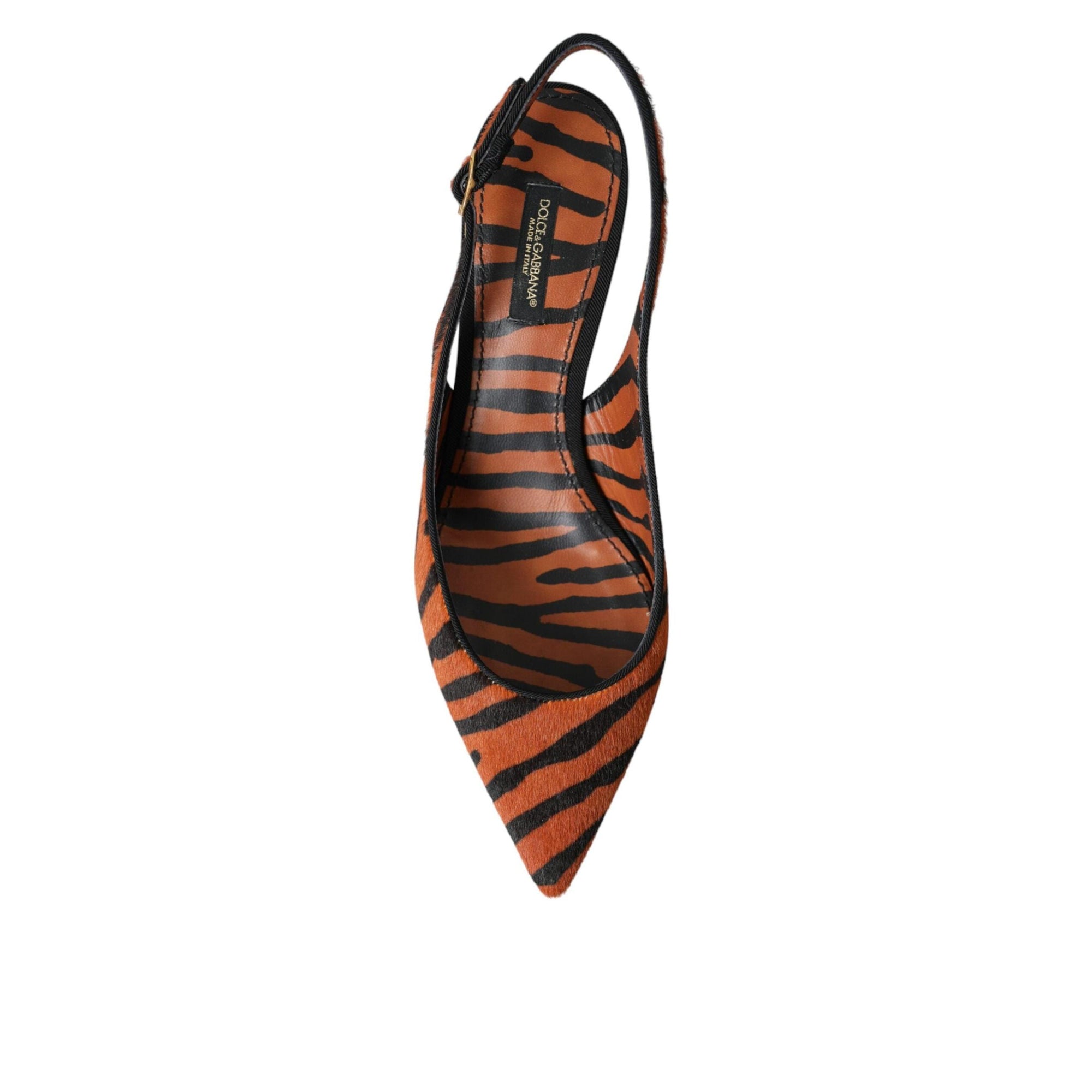 Dolce & Gabbana Black Orange Zebra Leather Slingbacks Shoes