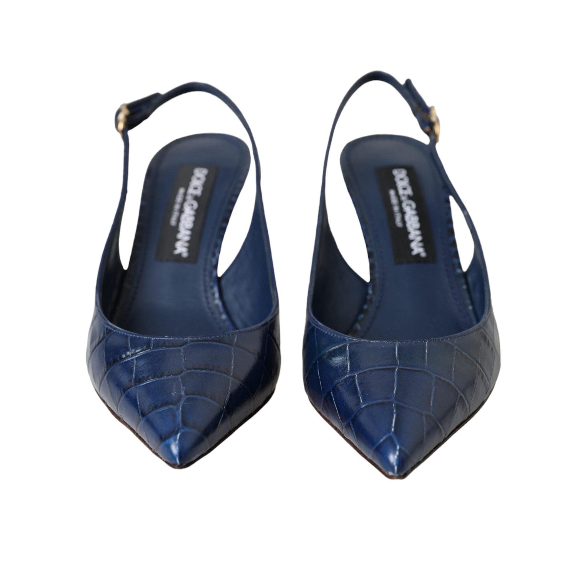 Dolce & Gabbana Dark Blue Croc Leather Slingbacks Shoes