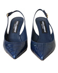 Dolce & Gabbana Dark Blue Croc Leather Slingbacks Shoes