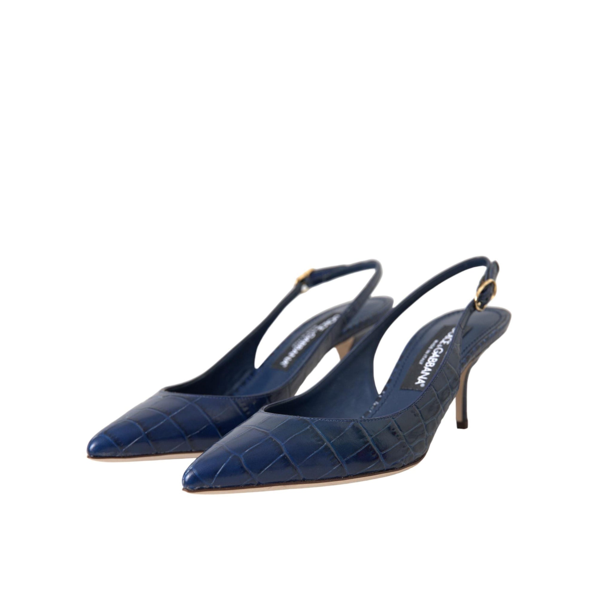 Dolce & Gabbana Dark Blue Croc Leather Slingbacks Shoes