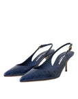Dolce & Gabbana Dark Blue Croc Leather Slingbacks Shoes
