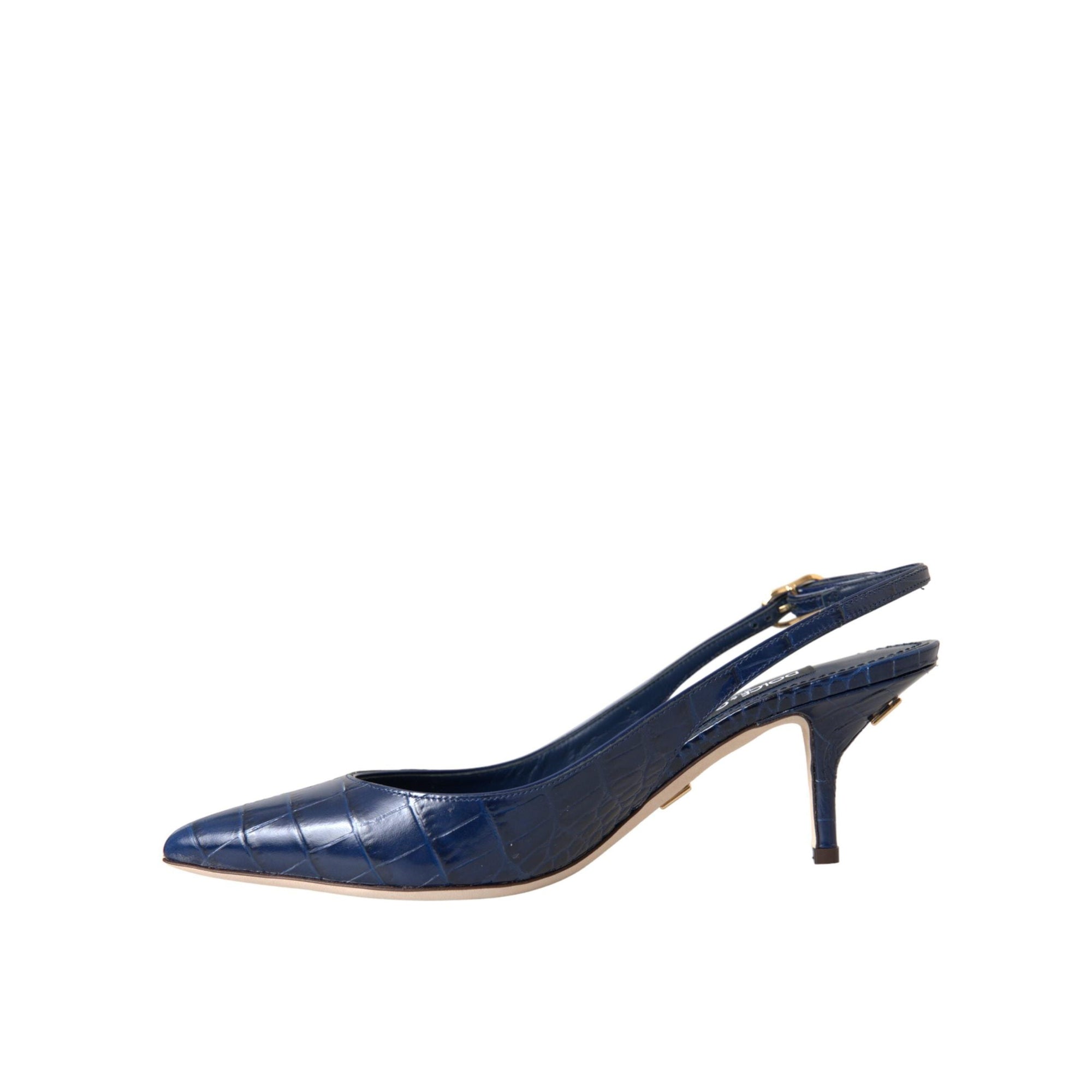 Dolce & Gabbana Dark Blue Croc Leather Slingbacks Shoes