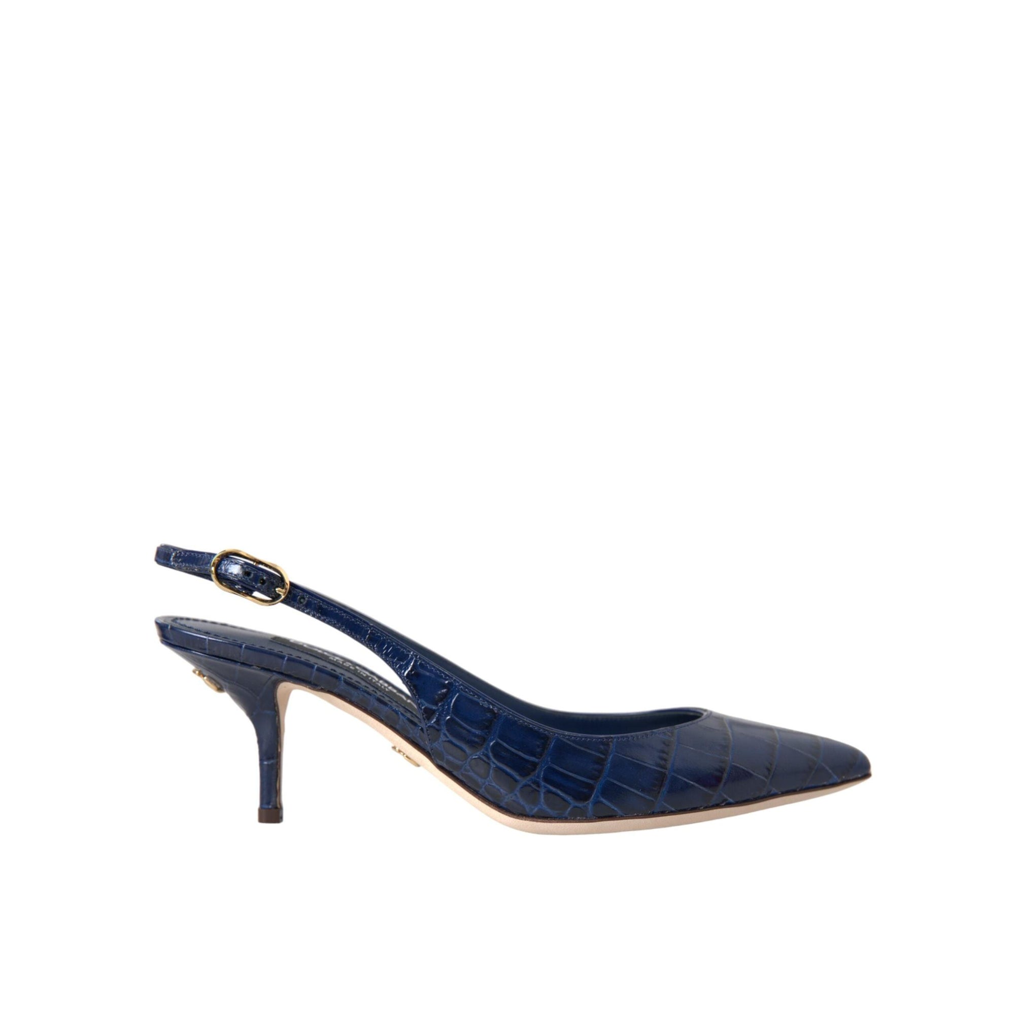 Dolce & Gabbana Dark Blue Croc Leather Slingbacks Shoes