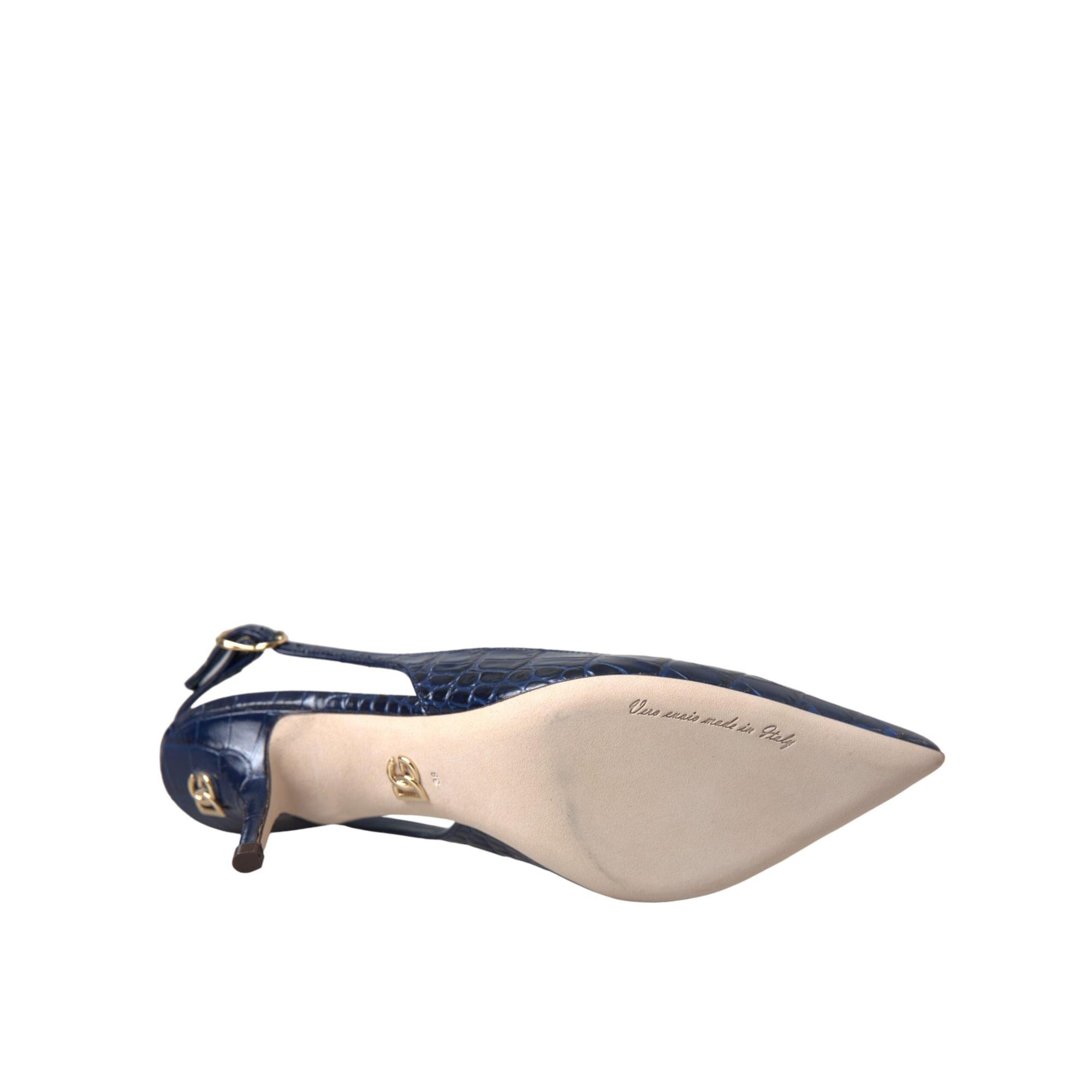 Dolce & Gabbana Dark Blue Croc Leather Slingbacks Shoes