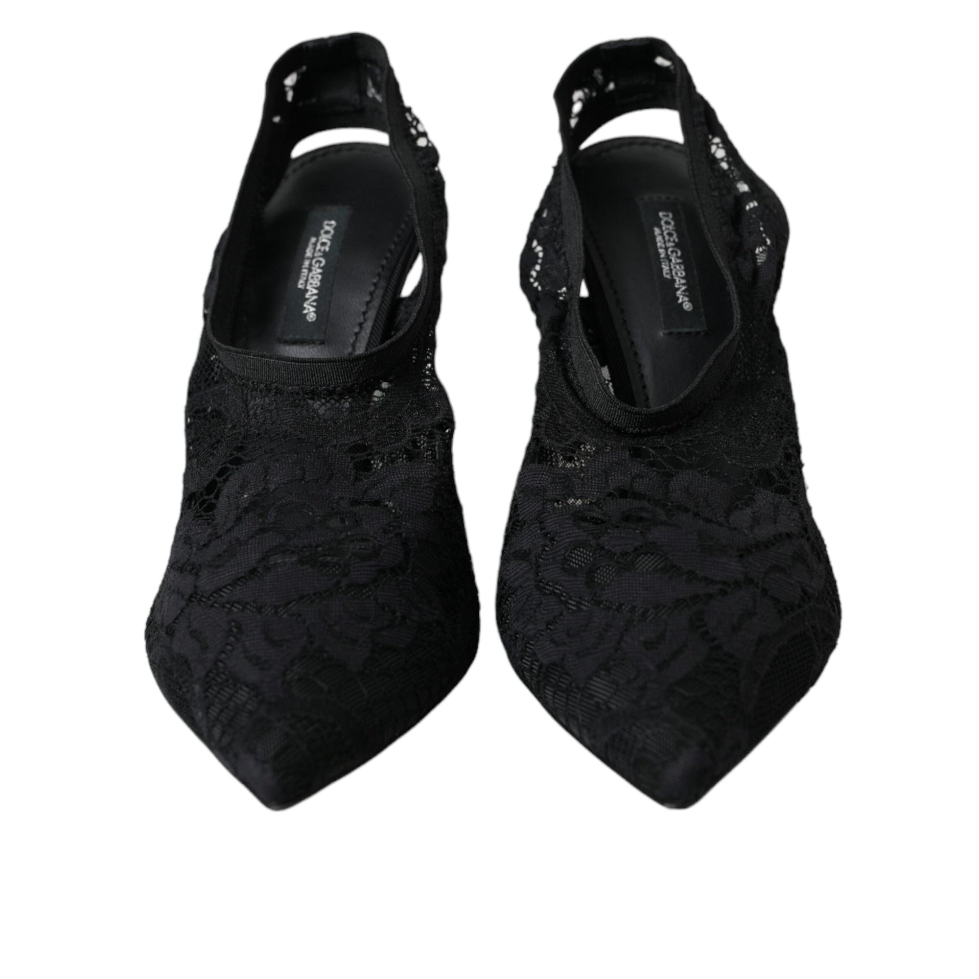 Dolce & Gabbana Black Lace Stretch Heels Slingbacks Shoes
