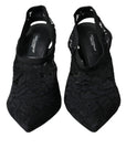Dolce & Gabbana Black Lace Stretch Heels Slingbacks Shoes