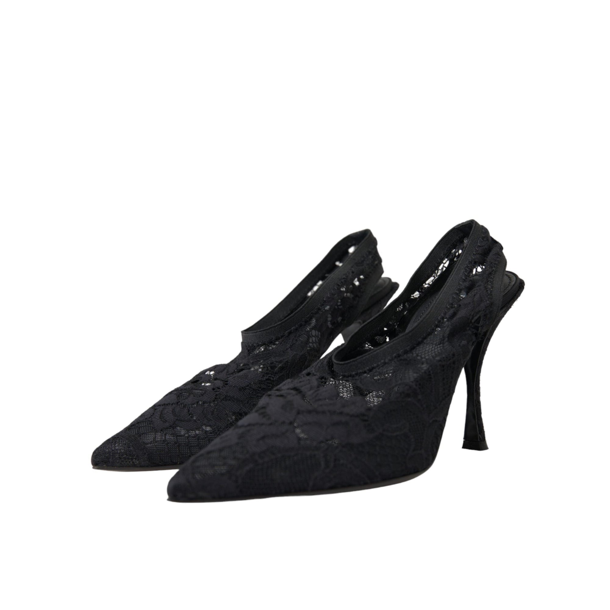 Dolce & Gabbana Black Lace Stretch Heels Slingbacks Shoes