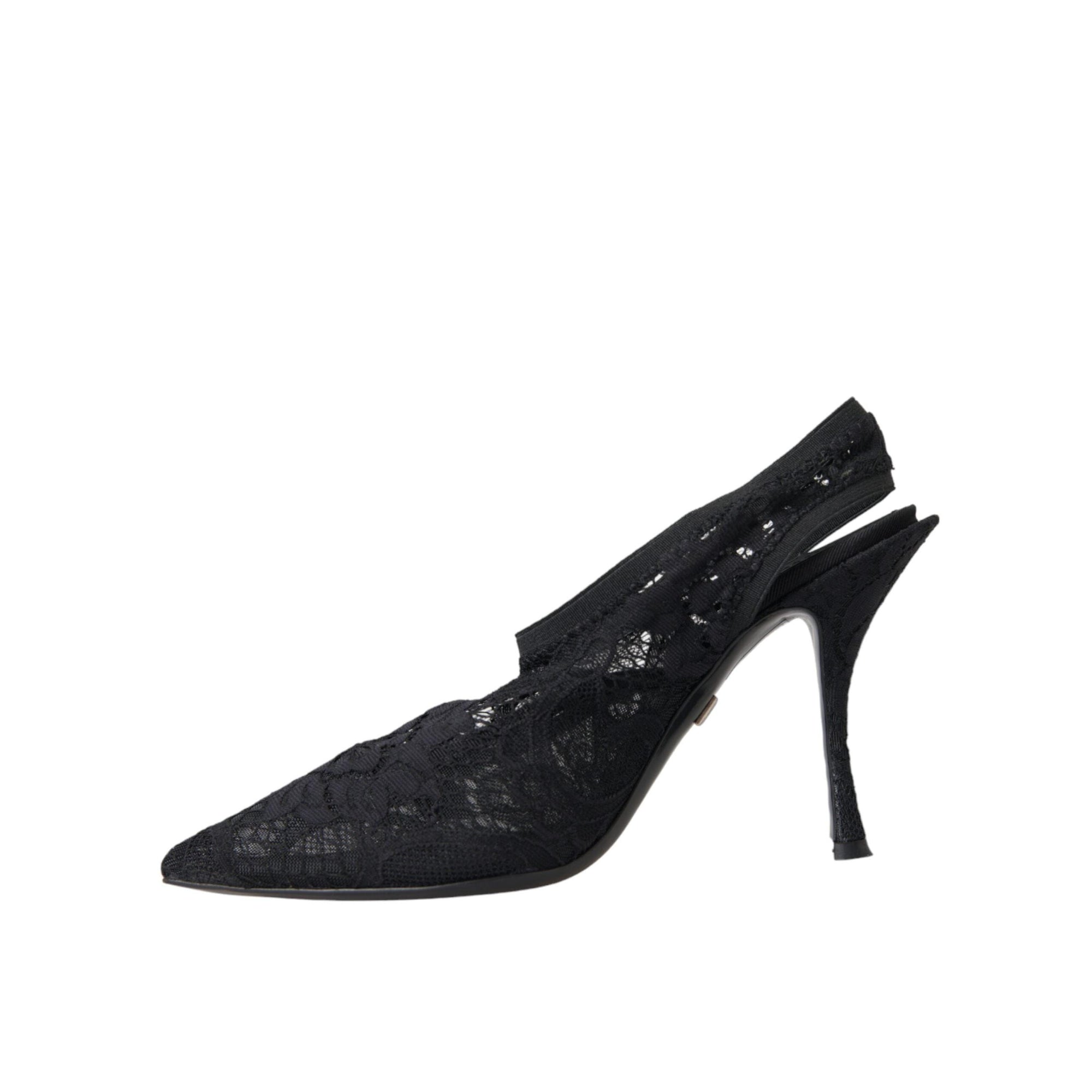 Dolce & Gabbana Black Lace Stretch Heels Slingbacks Shoes