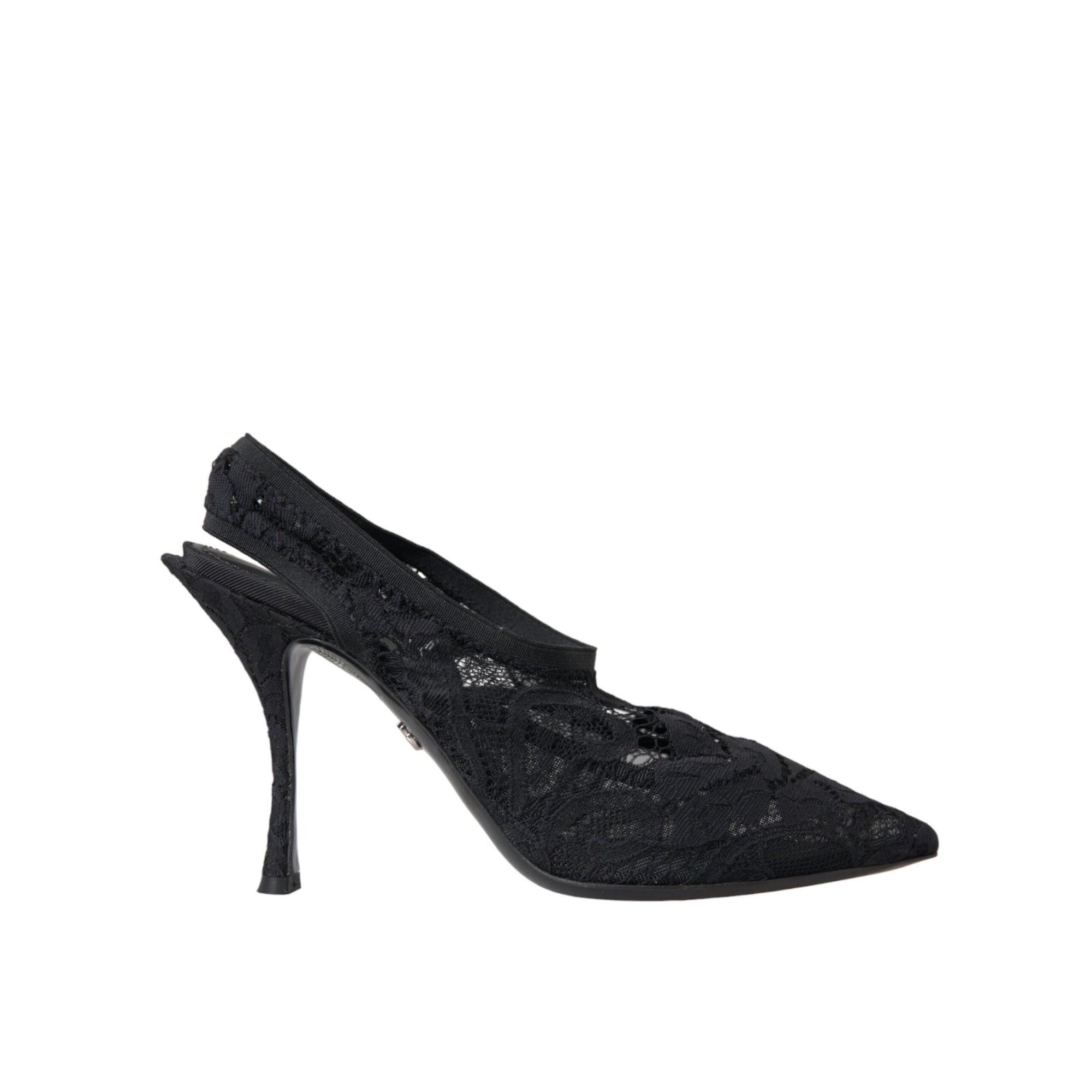 Dolce & Gabbana Black Lace Stretch Heels Slingbacks Shoes