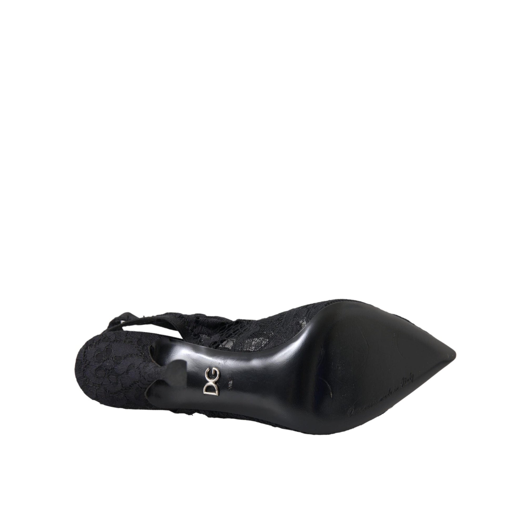 Dolce & Gabbana Black Lace Stretch Heels Slingbacks Shoes
