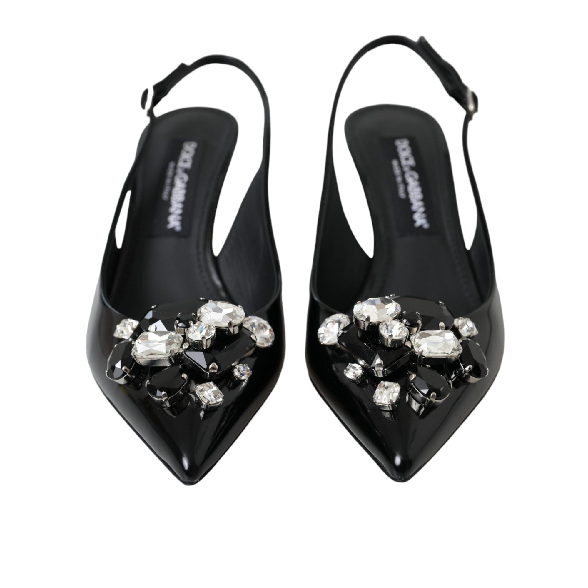 Dolce & Gabbana Black Patent Leather Crystal Slingback Shoes
