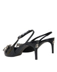 Dolce & Gabbana Black Patent Leather Crystal Slingback Shoes