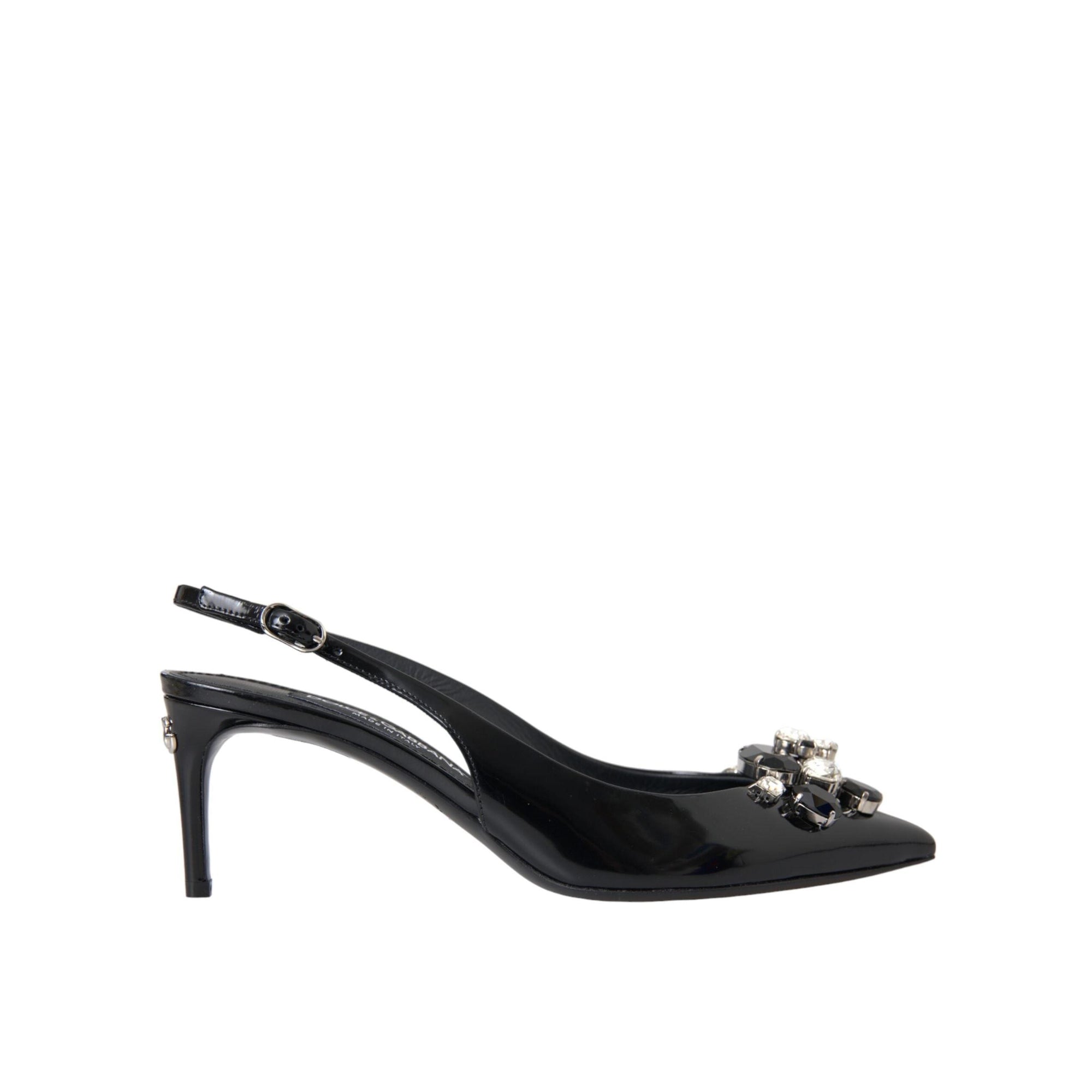 Dolce & Gabbana Black Patent Leather Crystal Slingback Shoes
