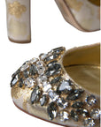 Dolce & Gabbana Gold Jacquard Crystal Mary Janes Pumps Shoes