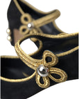 Dolce & Gabbana Black Suede Gold Mary Janes Heels Pumps Shoes