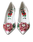 Dolce & Gabbana White Leather Roses Crystal Bellucci Pumps Shoes