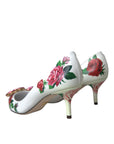 Dolce & Gabbana White Leather Roses Crystal Bellucci Pumps Shoes